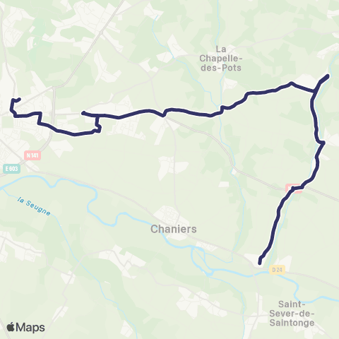 BUSS Chaniers, St.Sauvant, Saintes >< Agrippa d'Aubigne map
