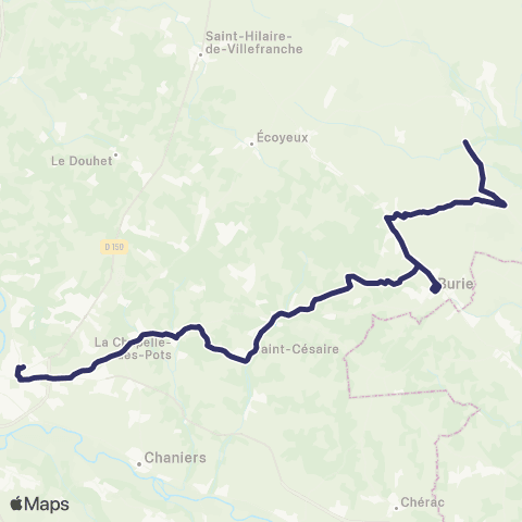 BUSS Migron, Villars les Bois, Burie, St.Bris des Bois, St.Cesaire, la Chapelle des Pots, Saintes >< Agrippa d'Aubigne map