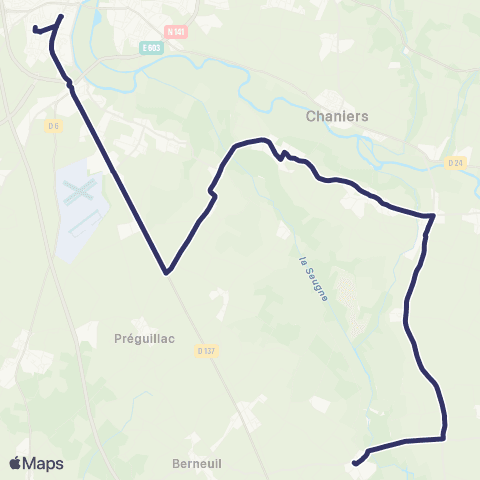 BUSS Colombiers, Montils, Courcoury, les Gonds, Saintes >< Collège Quinet map