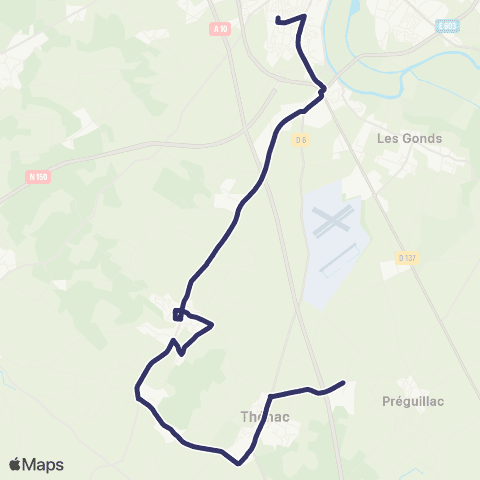 BUSS L05 (Heures Creuses) Thenac, Chermignac, Saintes >< Collège Quinet map