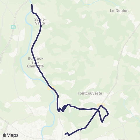 BUSS L18 (Heures Creuses) St.Vaize, Bussac S / Charente, Fontcouverte, Saintes >< Agrippa d'Aubigné map