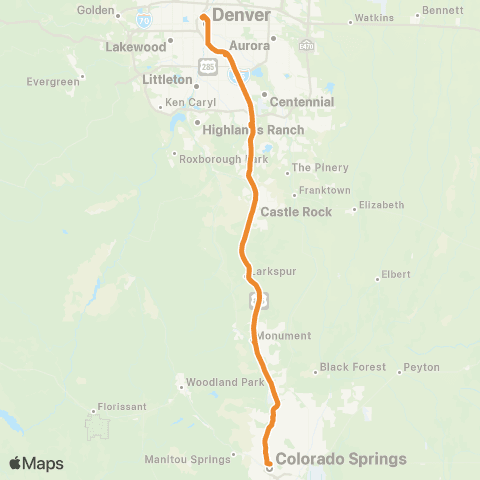 Bustang Colorado Springs - Denver map