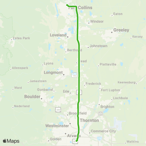 Bustang Fort Collins - Denver map