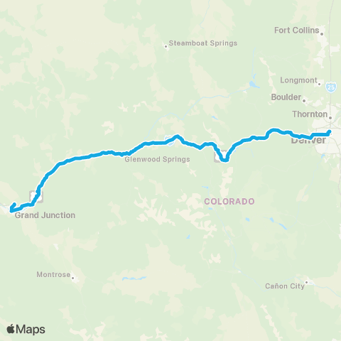 Bustang Grand Junction - Denver map