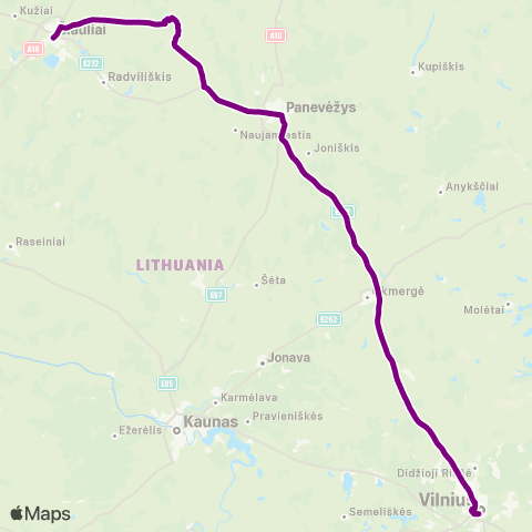 Busturas Vilnius - Panevėžys - Pakruojis - Šiauliai map