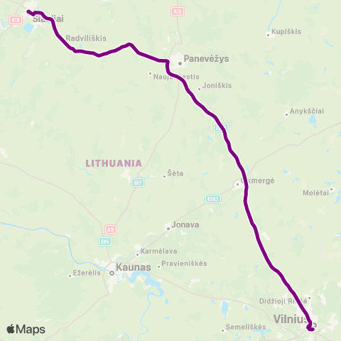 Busturas Šiauliai - Vilnius (Ekspresas) map