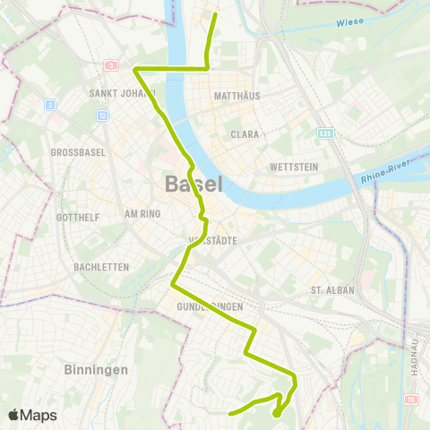 BVB - Basler Verkehrs-Betriebe Basel, Schifflände - Basel, Bruderholz map