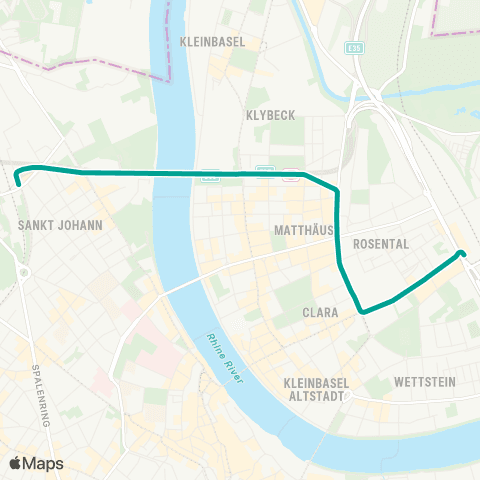 BVB - Basler Verkehrs-Betriebe Basel, Bahnhof St. Johann - Basel, Badischer Bahnhof map