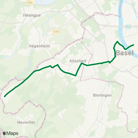 BVB - Basler Verkehrs-Betriebe Schönenbuch, Dorf - Basel, Schifflände map