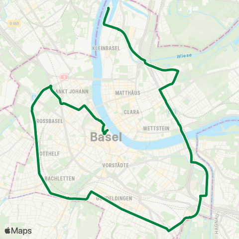 BVB - Basler Verkehrs-Betriebe Basel, Kleinhüningen - Basel, Schifflände map