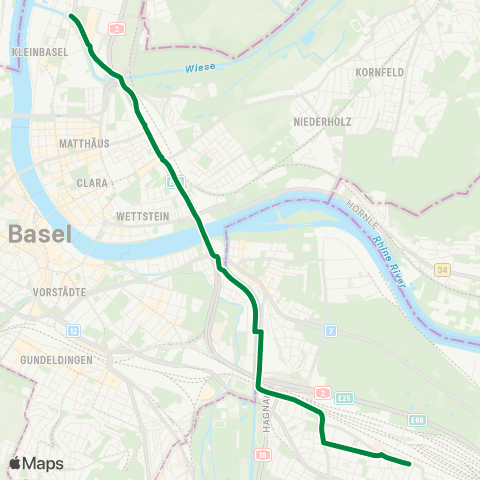 BVB - Basler Verkehrs-Betriebe Basel, Kleinhüningen - Muttenz, Bahnhof map