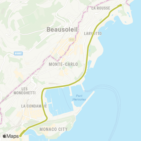 Compagnie des autobus de Monaco Albert II - Larvotto map