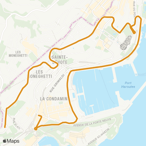 Compagnie des autobus de Monaco Jardin exotique - Honoré II-Pl. d'Armes map