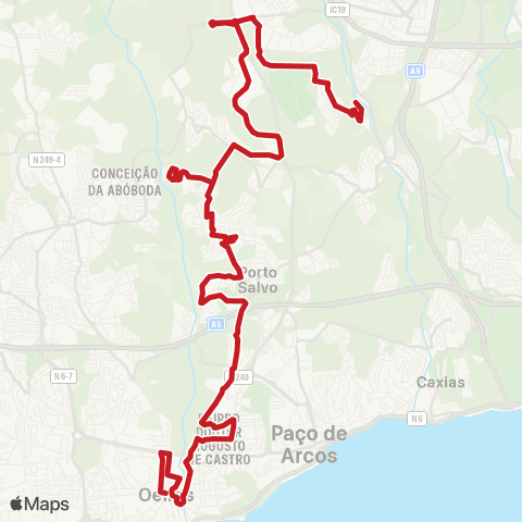 Carris Metropolitana Oeiras (Estação Norte) - Barcarena (Fábrica Da Pólvora) via Taguspark (Novo Banco) map