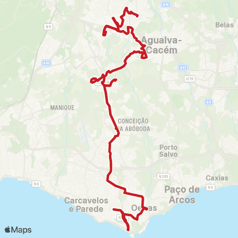 Carris Metropolitana Carcavelos (Estação) - Rio De Mouro (Estação Sul) via Abóboda map