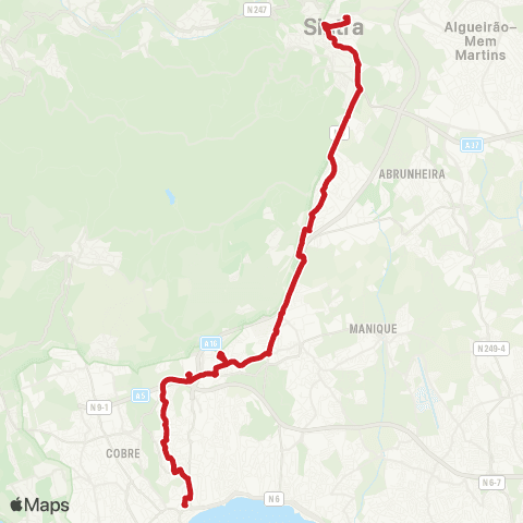 Carris Metropolitana Cascais (Terminal) - Portela Sintra (Estação Sul) via Alvide map
