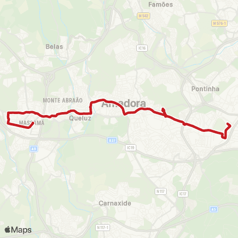 Carris Metropolitana Colégio Militar (Metro) - Massamá (Casal Do Olival) via Amadora Este (Metro) map