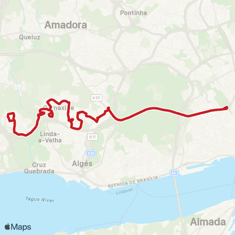 Carris Metropolitana Marquês Pombal (Metro) - Queijas (Psp) map