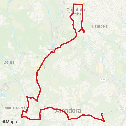 Carris Metropolitana Amadora Este (Metro) - Casal Cambra via Queluz-Belas (Estação) map