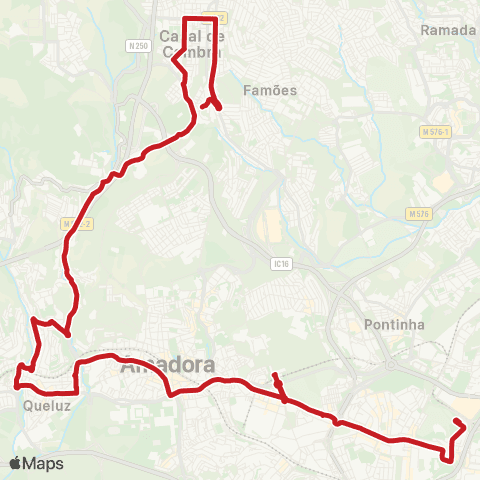 Carris Metropolitana Casal De Cambra - Colégio Militar (Metro) via Queluz-Belas (Estação) map