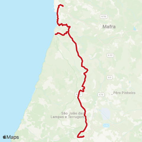 Carris Metropolitana Ericeira (Terminal) - Portela De Sintra (Estação Norte) map
