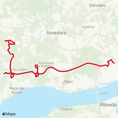 Carris Metropolitana Marquês Pombal (Metro) - São Marcos via Queijas (Rotunda) E Taguspark map