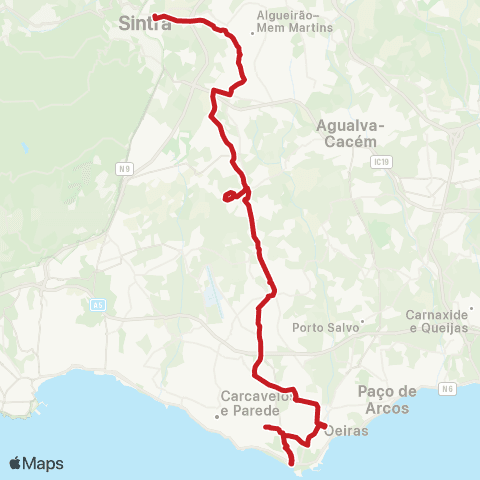 Carris Metropolitana Carcavelos (Estação) - Portela Sintra (Estação Sul) via Abóboda map