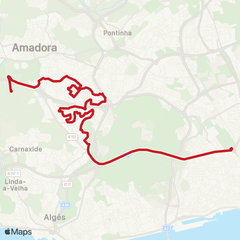 Carris Metropolitana Amadora (Hospital) - Marquês Pombal (Metro) map