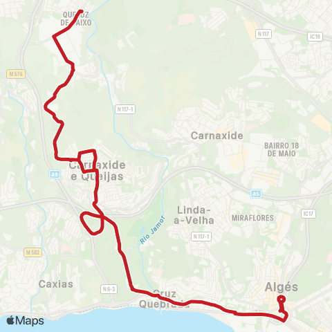 Carris Metropolitana Queluz Baixo (Centro Comercial) - Algés (Estação) map