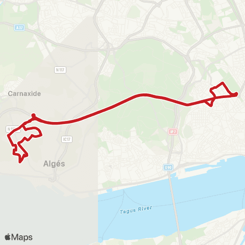 Carris Metropolitana Linda-A-Velha – Marquês Pombal (Metro) via Alto Station Catarina map