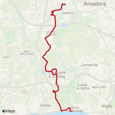 Carris Metropolitana Cruz Quebrada (Estação) - Queluz (Estação) map