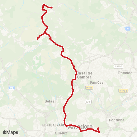 Carris Metropolitana Almargem Bispo (Centro Saúde) - Amadora Este (Metro) map