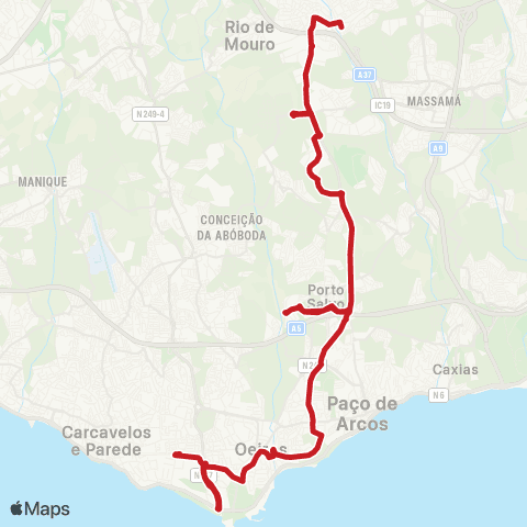 Carris Metropolitana Agualva-Cacém (Estação) - Carcavelos (Estação) via Taguspark (Novo Banco) map