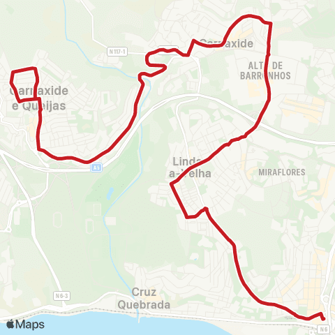 Carris Metropolitana Algés (Estação) - Queijas (Psp) map