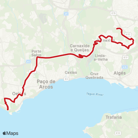 Carris Metropolitana Carnaxide (Av. João Paulo II) - Carcavelos (Nova Sbe) via A5 map