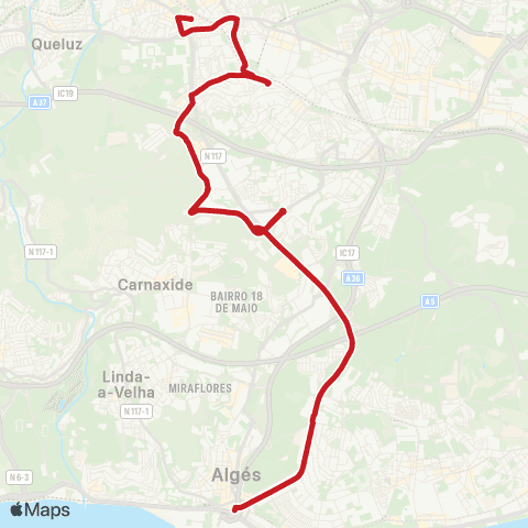 Carris Metropolitana Algés (Estação) - Amadora (Estação Sul) map