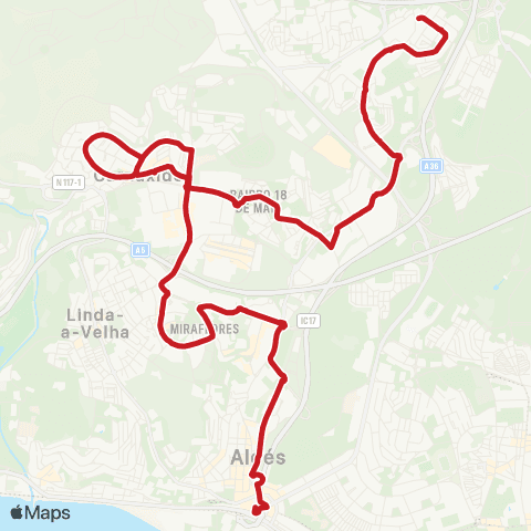Carris Metropolitana Algés (Estação) - Bº Zambujal map