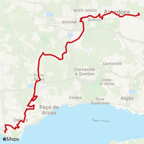 Carris Metropolitana Amadora Este (Metro) – Carcavelos (Praia) map