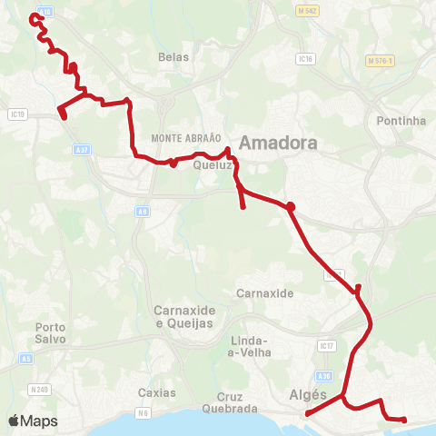 Carris Metropolitana Belém (Estação) - Mira Sintra (Mercado) map