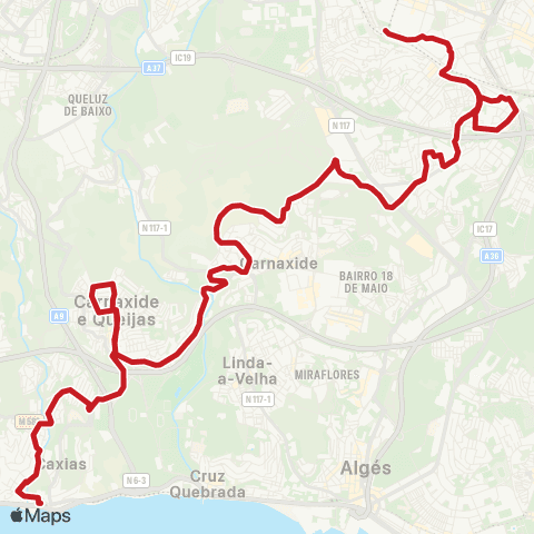 Carris Metropolitana Caxias (Estação) - Reboleira (Metro) map