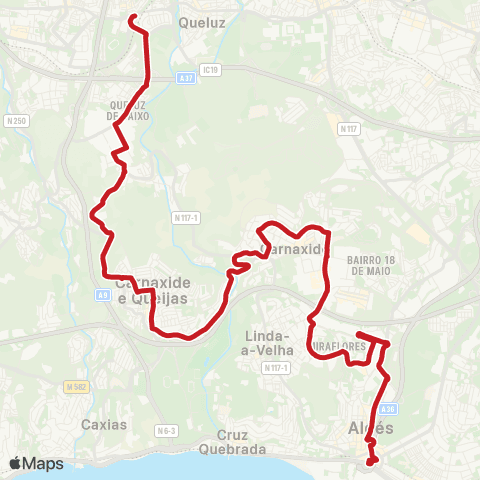 Carris Metropolitana Algés (Estação) - Monte Abraão (Estação) map