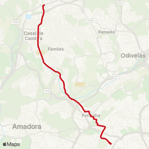 Carris Metropolitana Caneças (Largo Jardim) - Colégio Militar (Metro) map