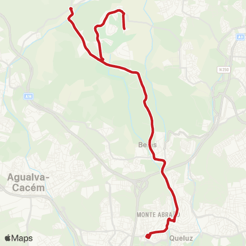 Carris Metropolitana Belas Clube Campo - Monte Abraão (Estação) via Carregueira (Estabelecimento Prisional) map