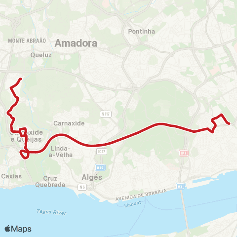 Carris Metropolitana Marquês Pombal (Metro) - Queluz Baixo (Centro Comercial) map