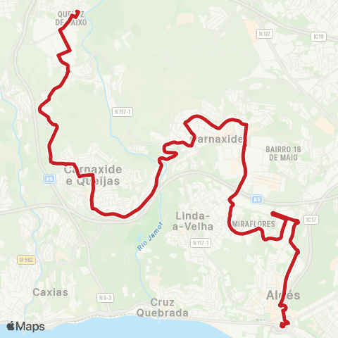 Carris Metropolitana Algés (Estação) - Queluz Baixo (Centro Comercial) map