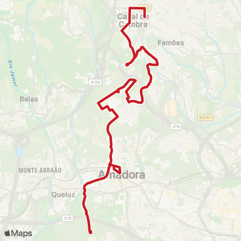 Carris Metropolitana Amadora (Hospital) - Casal De Cambra (C. Saúde) map