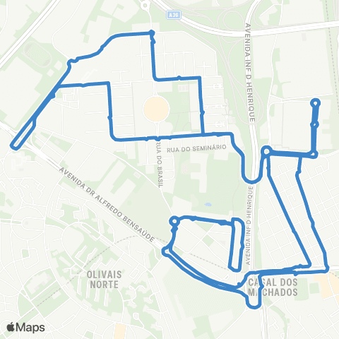 Carris Metropolitana Moscavide (Urbanização Jardins Do Cristo Rei) | Circular via Portela map