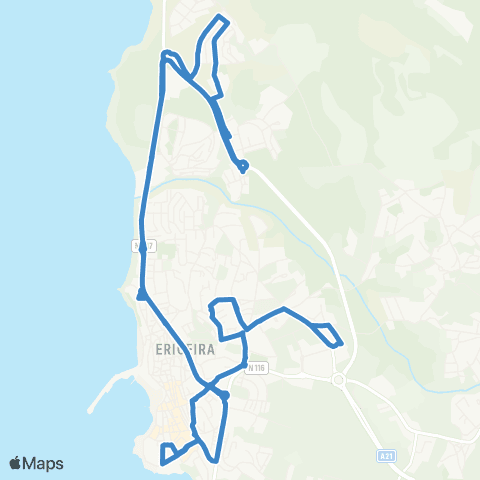 Carris Metropolitana Urbana Da Ericeira 1 | Circular via Colinas Atlantico map