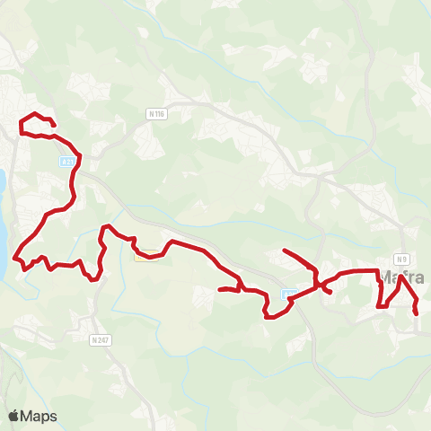 Carris Metropolitana Ericeira (Terminal) - Mafra (Palácio) via Carvoeira Montesouros E Av. Portugal map