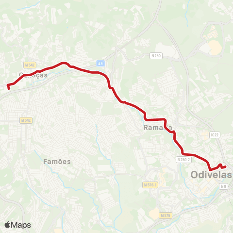 Carris Metropolitana Caneças (Escola Secundária) - Odivelas (Metro) map